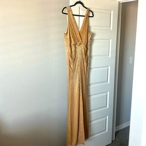 Parker black dress tan color beaded throughout size medium /6